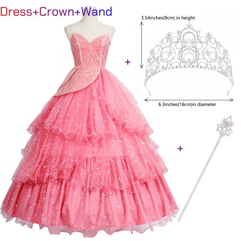 Wicked Glinda Dress for Adults Pink Glinda Cosplay Costume Dress Halloween Dance Party Show for Women Role-Playing Party Outfit