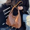 Autumn Premium Oil Wax Leather Shoulder Tote Bag Women's Fashion Commuter Vintage Large Capacity Underarm Bag