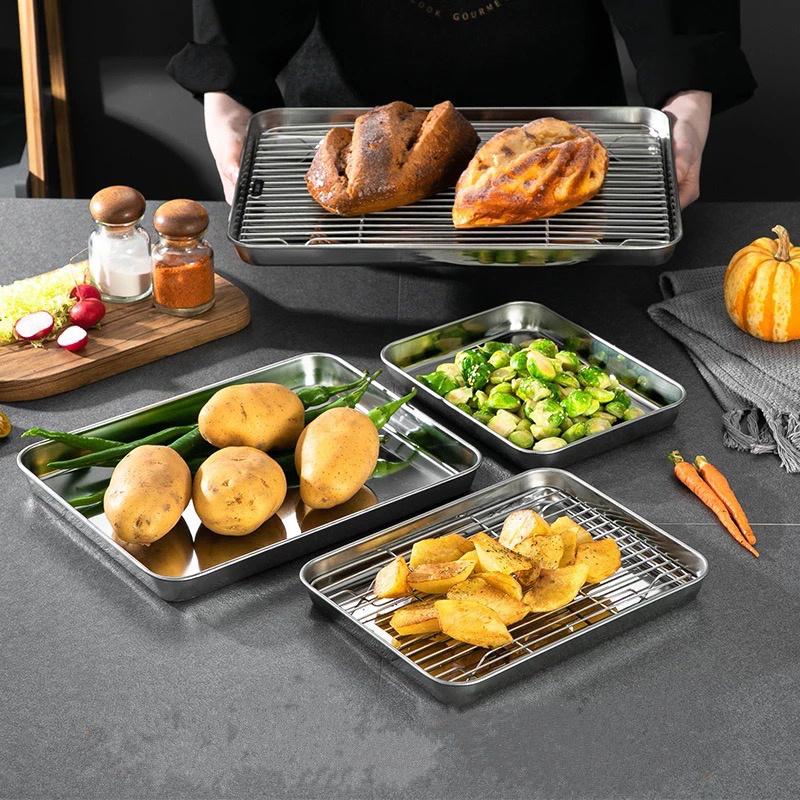 Stainless Steel Baking Tray With Removable Cooling Rack Set Plate Oven Brownie Rack Cooking Roasting Dish Outdoor Tableware