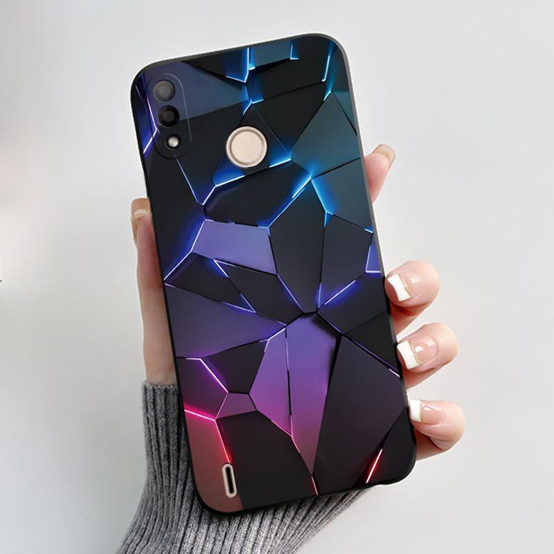 Black Case For Itel P33 Plus Bumper Soft Silicone Jelly Shell Anime Popular Sunflower Wildflower Painted Shockproof Cover