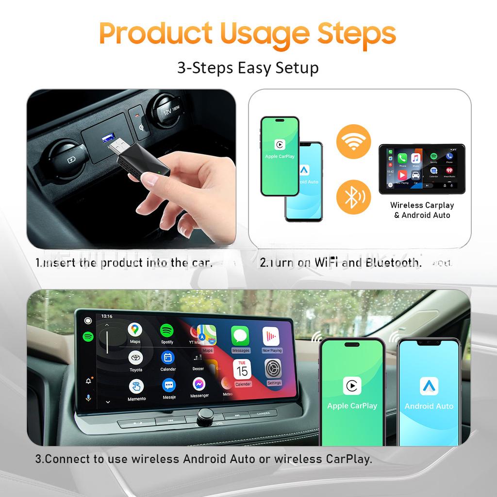 Wireless CarPlay and Android Auto Car Adapter Plug and Play Wireless for iPhone and Android Phones