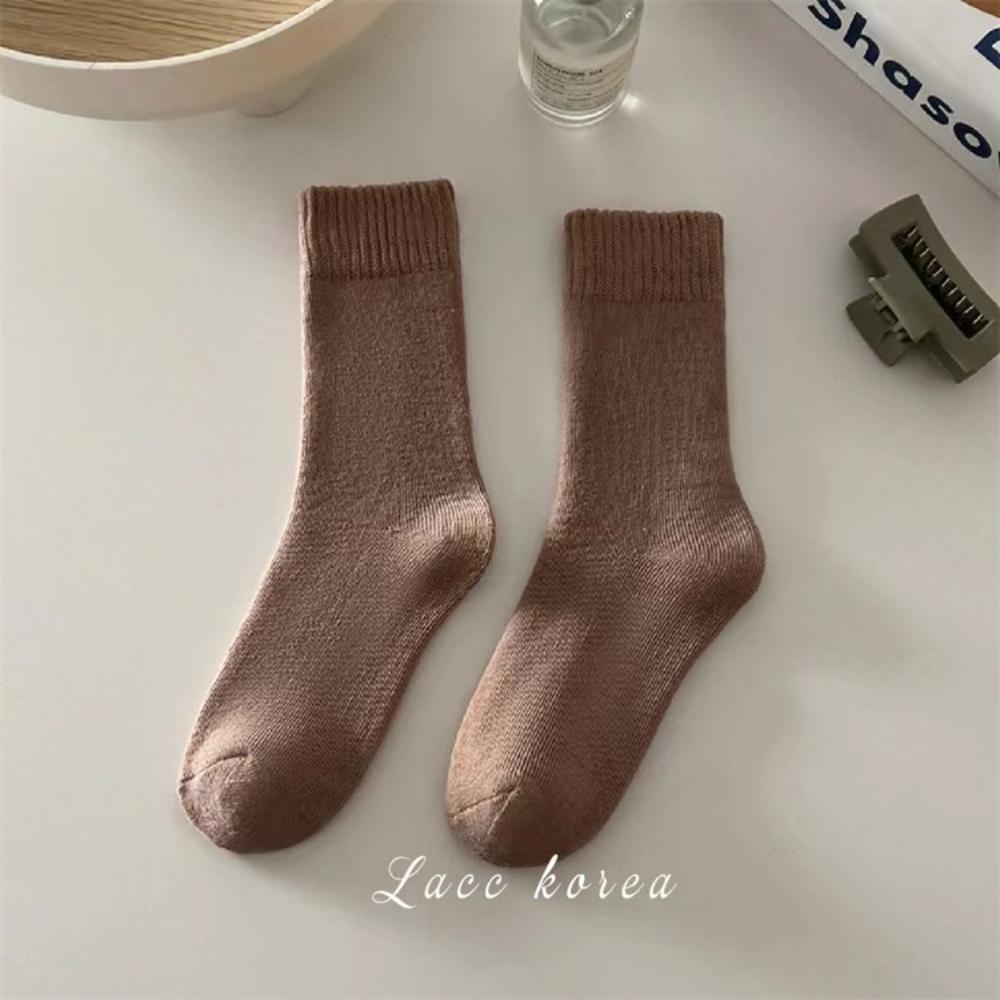 1 Pair Retro Women Loose Socks Japanese Style Autumn Winte Solid Color Floor Sock Soft Warm For Female House Sleeping Floor Sox