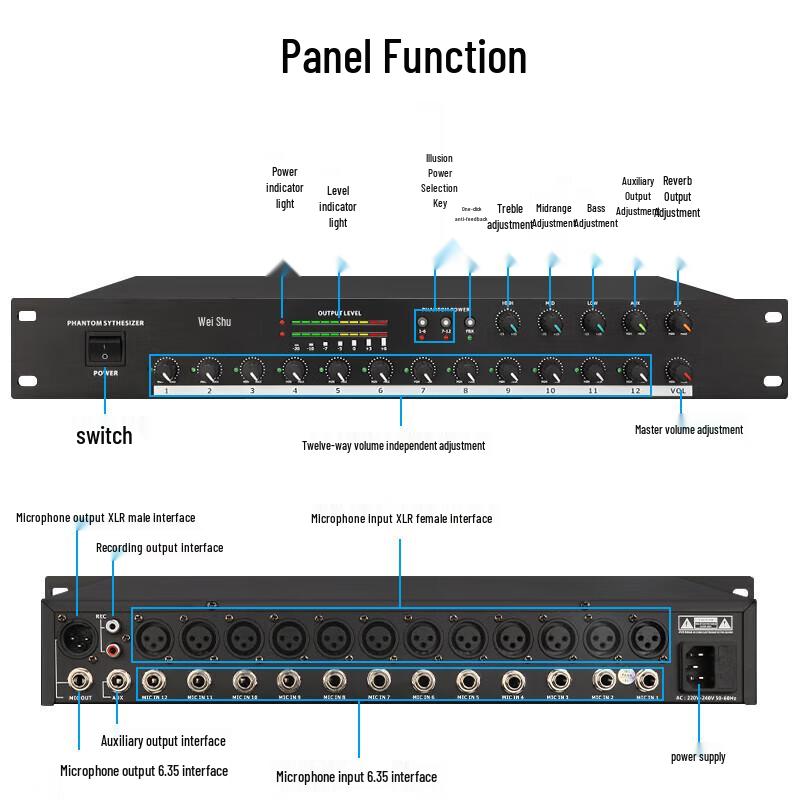 WeiShu TZ10 12-Channel Microphone Hub with 48V Phantom Power (CN Version)