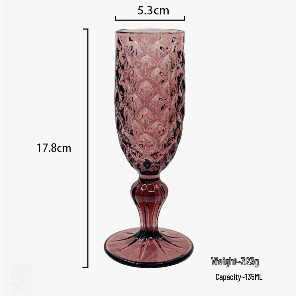 Vintage Embossed Colored Glass Goblet – Luxury Thickened Bubble Wine Glass