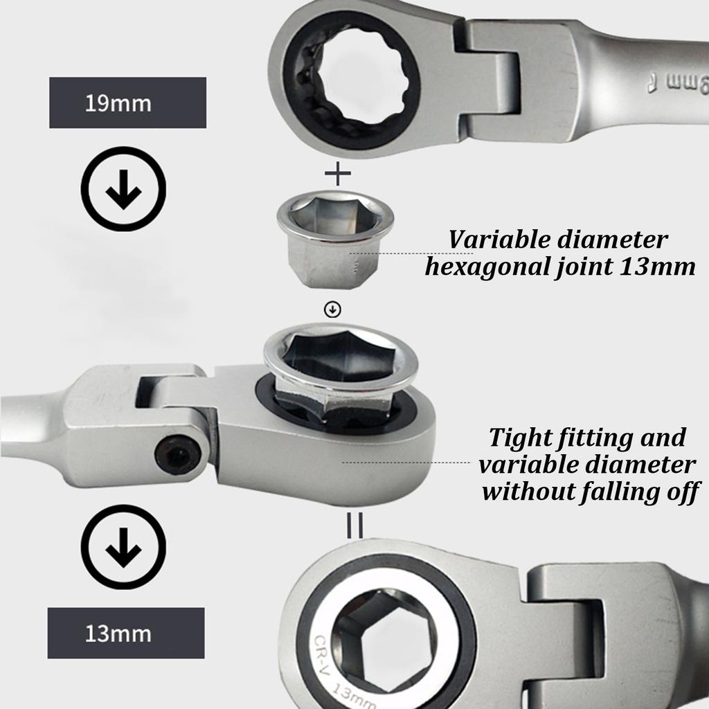 6 In1 Multifunctional Torque Double Head Reversible Ratchet Combination Spanner Set Chrome Vanadium Steel Ratchet Folding Wrench
