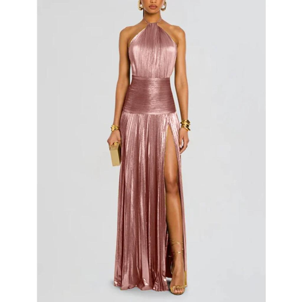 Luxuriöses Damen-Korsett Party-Cocktailkleid Sexy Schulterfrei Träger Falten Schlitz Gast Promi Langes Kleid Promi-Ballkleid