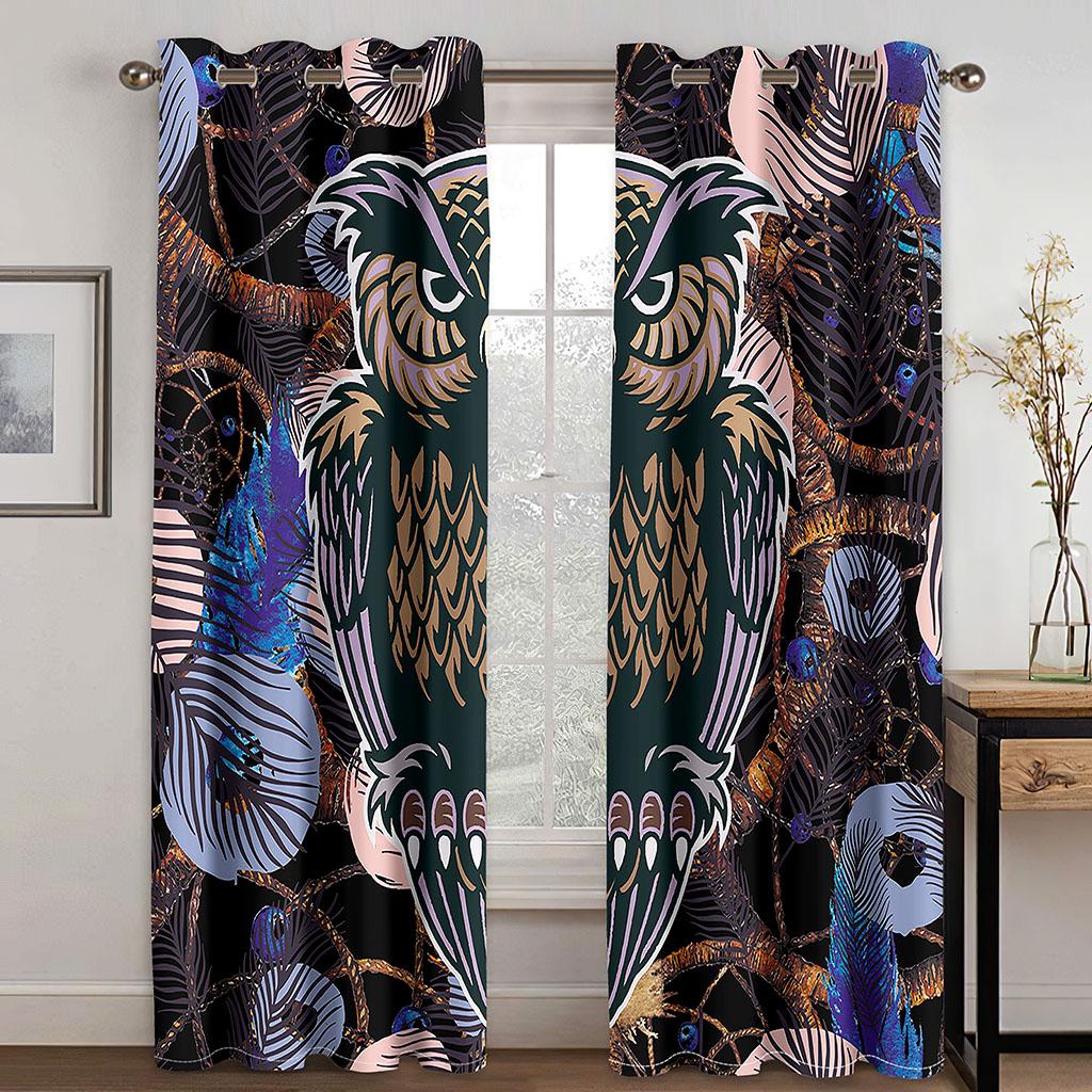 Living Room Blackout Curtain Owl Theme Window Curtains 3D Printed Bedroom Darkening Drapes  Cortinas Para La Sala