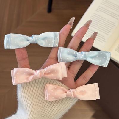 Trend Kawaii Pastel Bow Hair Clips Set for Girls Pink Blue Polka Dot Satin Hair Barrettes Daily Party Hair Accessories Gift
