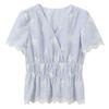 Sancai 2026 Summer Striped Embroidered V-Neck Blouse
