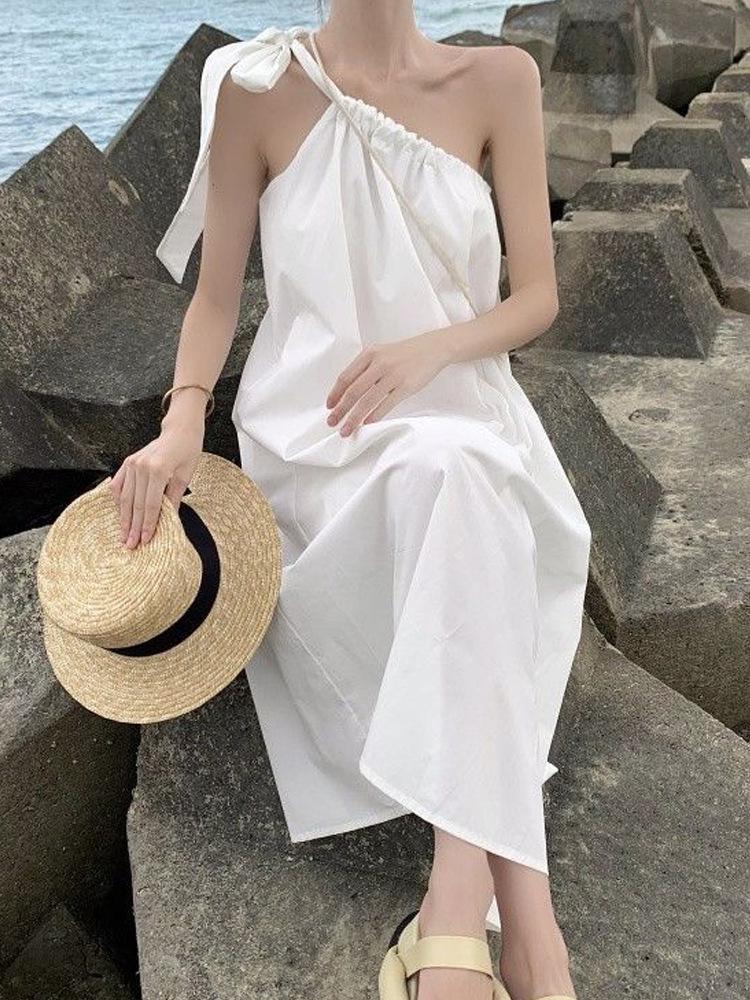 Women's Summer 2026 Irregular One-Shoulder Spaghetti Strap Resort Dress