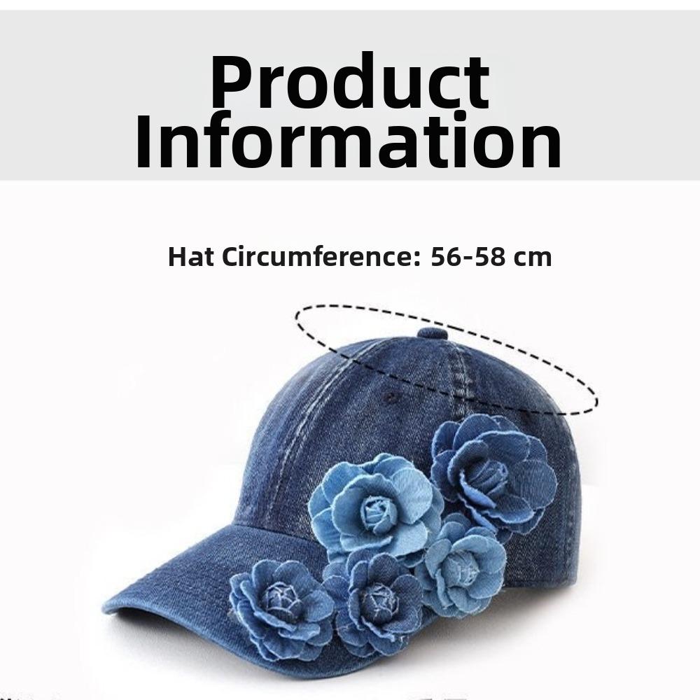 Solid Color Denim Baseball Cap 3D Floral Decor Floral Decor Hat Duckbill Cap Sun Protection