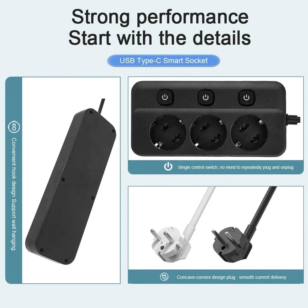 Strip Power Eu Plug Ac Outlets Multitap Socket Extension Cord Electrical Independent Control Switch Network Filter Adapter