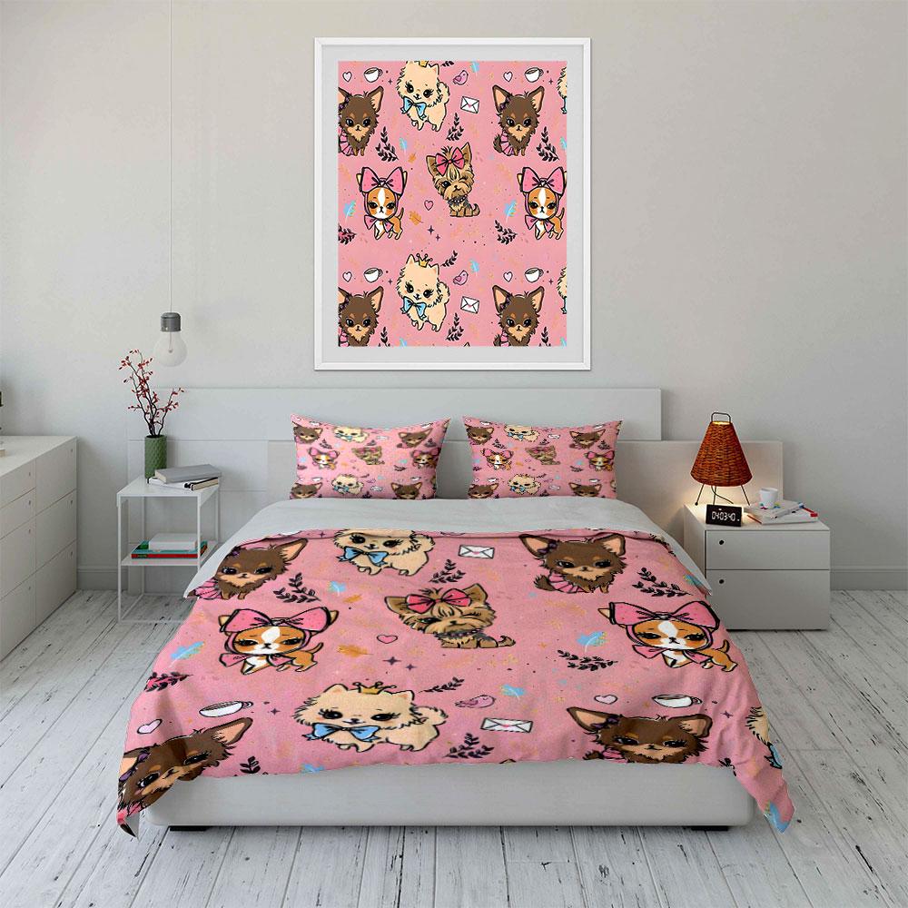 Cute Puppy Pattern Decor Set Soft Comfortable Duvet Cover Bedding Set Included 1*Duvet Cover & 2*Pillowcases, Gift