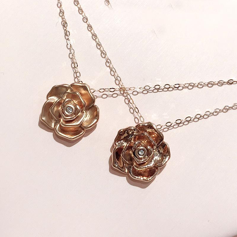 Collana in oro rosa 18k da donna con diamanti, ciondolo a forma di rosa, catena per clavicola Tanabata per San Valentino