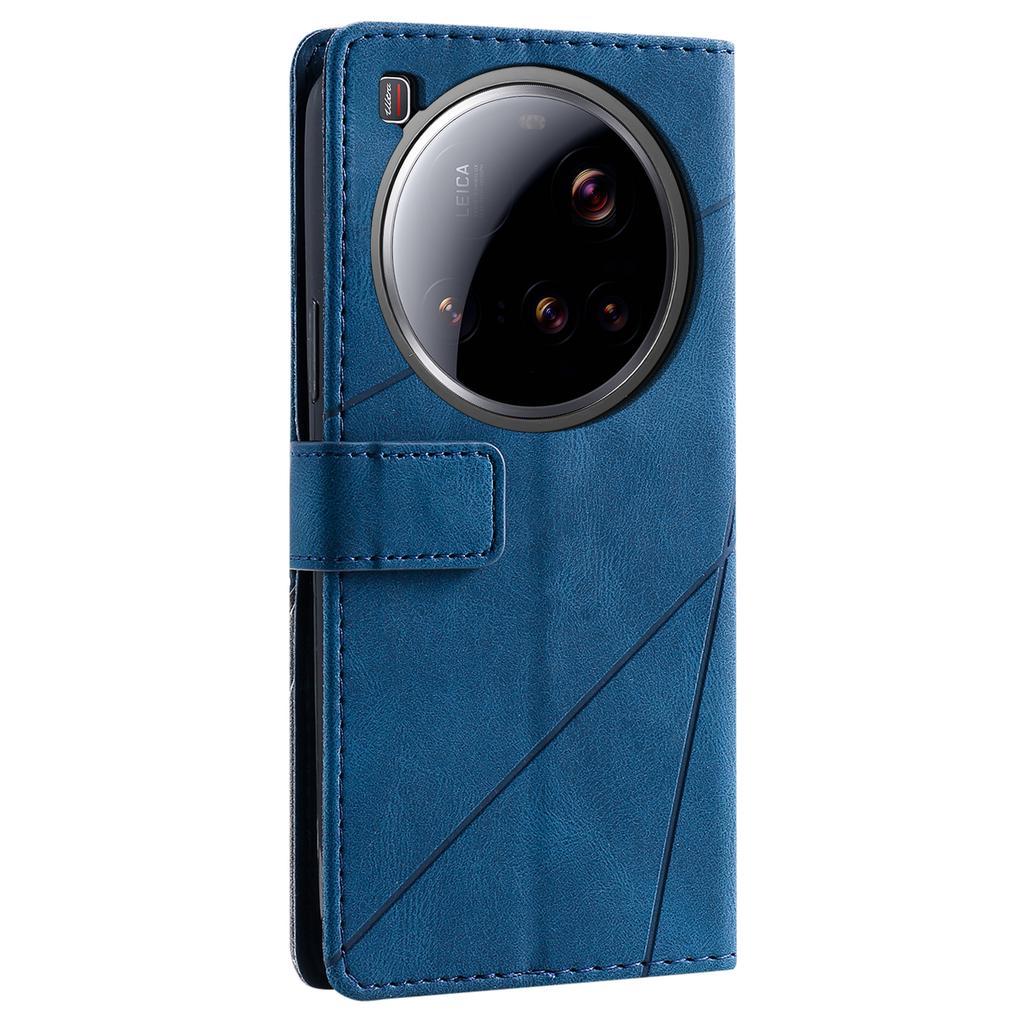 For Xiaomi 15 Ultra Case Imprinted Lines PU Leather Splicing Wallet Phone Cover with Wrist Strap