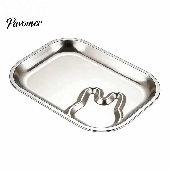 Smooth Edge Divided Lunch Plate 304 Stainless Steel Kids Dinner Plate, Tray with Dip Metal for Children Sauce Dish Dumplings Sushi, Creative