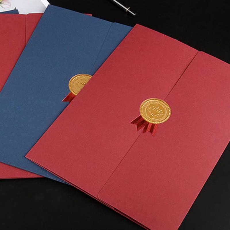 Graduation A4 Award Certificate Holder Three-Fold Page Paper Envelope Document Folder Gilding Process Exquisite Diploma Cover