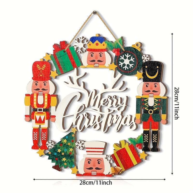 

Merry Christmas Nutcracker Door Decor Hanging Sign Wooden Wreath Ornaments for Home Indoor Outdoor Festive Front Door Decoration