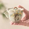 Ceramic Ru Kiln Gaiwan Chinese Style Hand Grasping Tea Maker Cute Cat Tea Tureen  Tea Ceremony