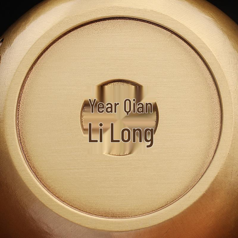 Brass Kung Fu Tea Set with Dragon, Phoenix, and Fu Character Design - Pure Copper Teapot and Ornaments.