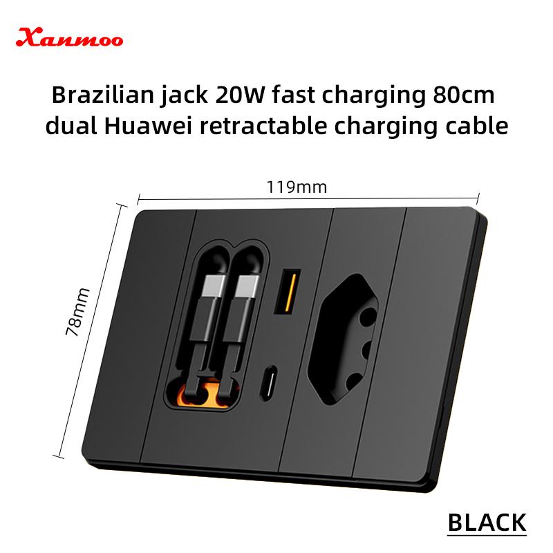Brazil Standard Electrical 20A Socket Outlet with Usb Type-C Fast Charging 118 Type Wall Switches