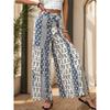 Casual Vacation Style Lace-up Geometric Floral Print Wide-leg Pants for Women