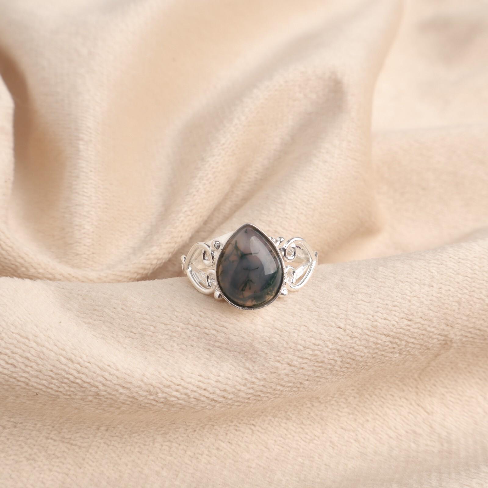 

Натуральный моховой агат драгоценный камень 925 стерлинговое серебро стильные украшения кольцо ручной работы RR-46-33 13