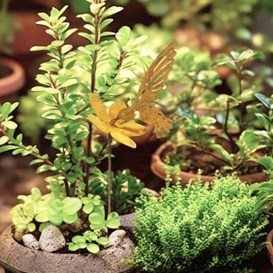 Rusty Hummingbird Flower Garden Stake Weather-proof Metal Outdoor Yard Lawn Patio Pathway Iron Floral Bird Stake Decoration Ornament