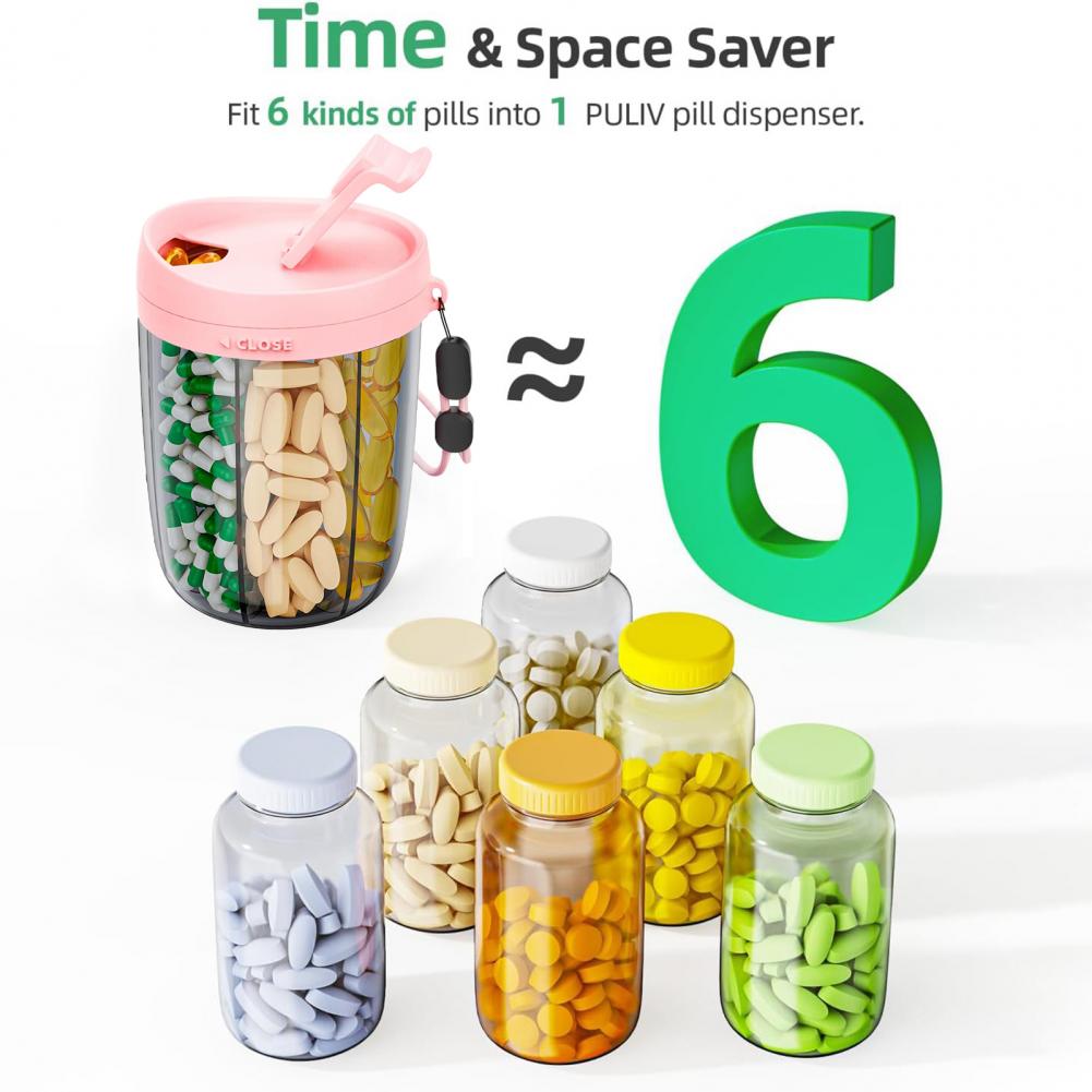 Pill Box Organizer with 6 Compartments Large Capacity Transparent Design Portable Pill Case Tablet Dispenser