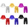 Shiny Metallic Dance Outfit for Kids Girls: Matching Long Sleeve Top and Pants Set, Perfect for Jazz, Hip Hop & Party Wear