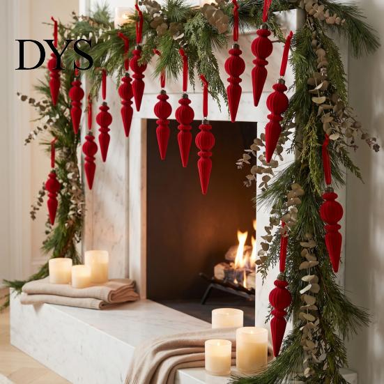 Decorative Hanging Pieces for Windows 6Pcs Christmas Flocked Pendant with Lanyard, Creative Tree Hanging, Lightweight Matte Suede Ornaments