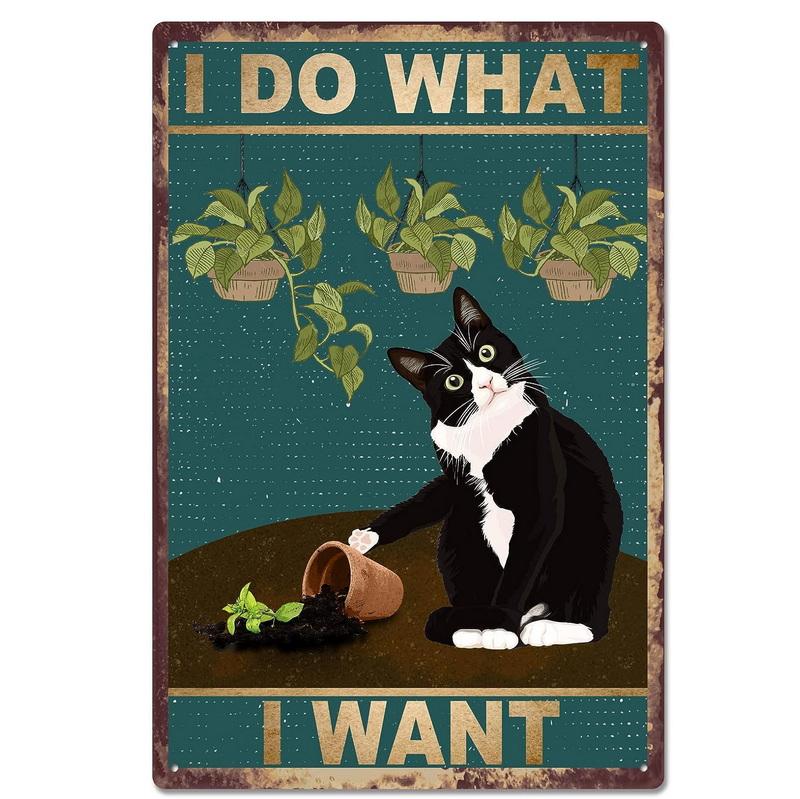 Retro Cat Coffee Metal Tin Sign Vintage Kitchen Signs Wall Decor Because Murder Is Wrong Funny Signs Bar Decorations Art Poster