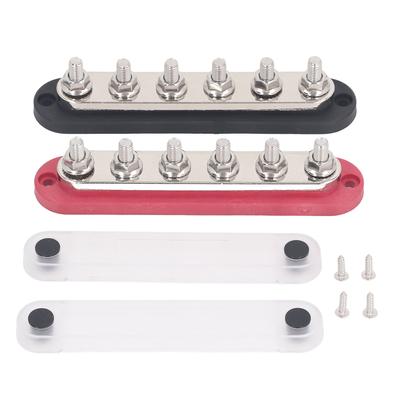 2Pcs M8 300A 12‑48V Power Distribution Block Brass Stainless Steel Bus Bar Terminal Block for Car Bo