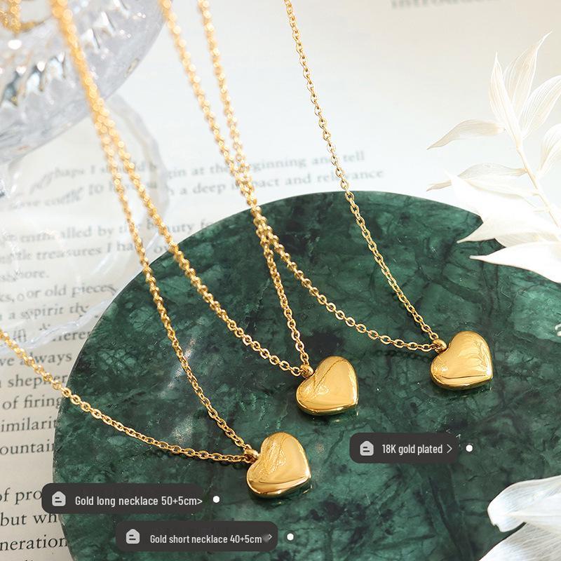 Qiong Yao 18K Gold-Plated Heart Couple Necklace - Trendy Titanium Steel Clavicle Chain P051