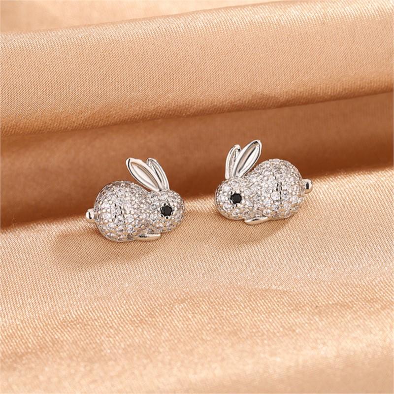 Sole Memory 925 Silver Cute Zircon Rabbit Stud Earrings For Women Fine Jewelry Female Party Gift EA880