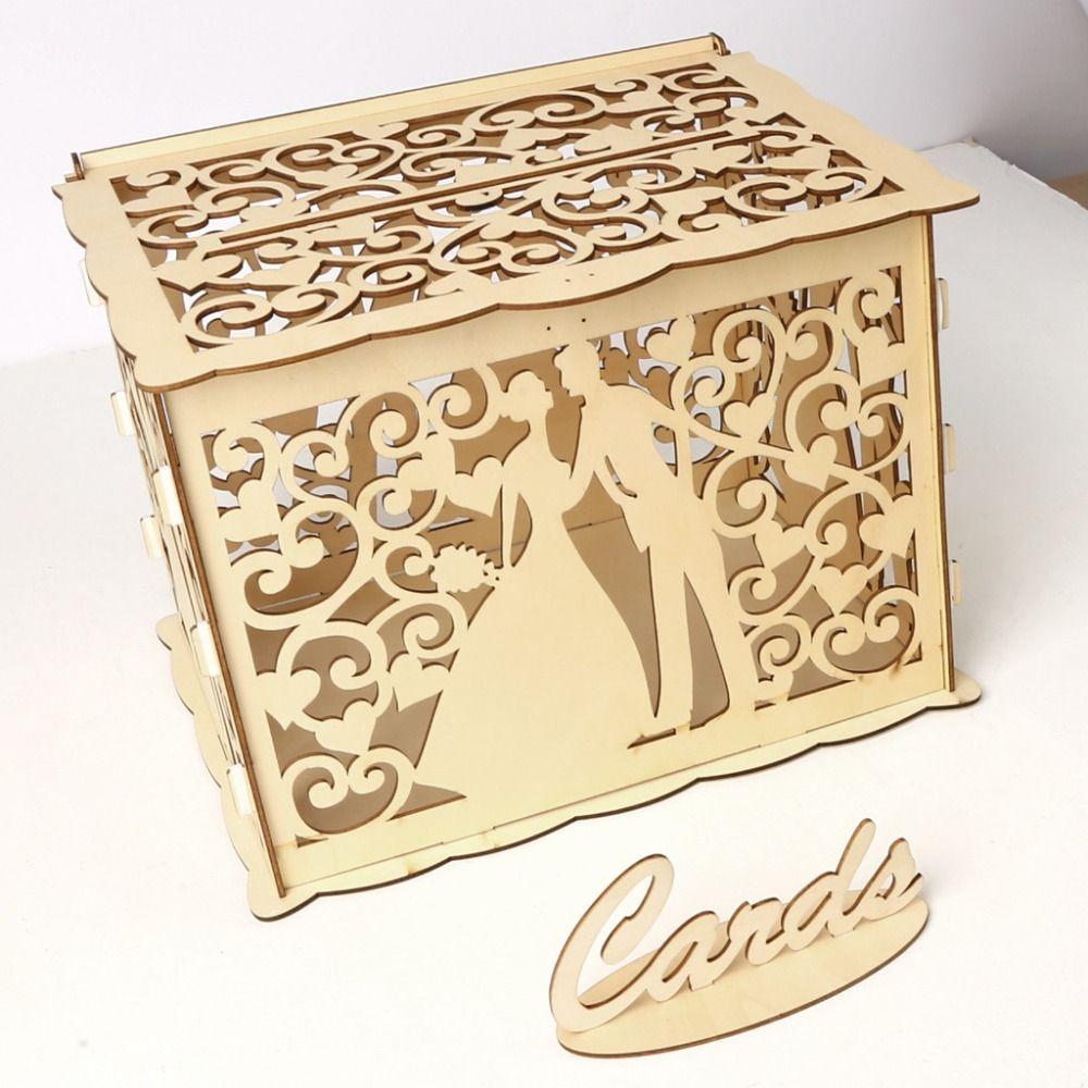 25*20*18.3 CM Hollow Sign-in Box Natural Colour Wedding Money Box Holder Wedding Card Box  Party