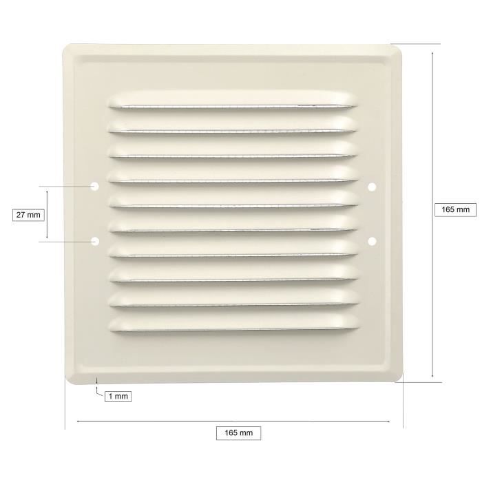 Grille D'aération - KOTARBAU - 165x165 Mm - Métal - Moustiquaire Blanche - Pose Murale