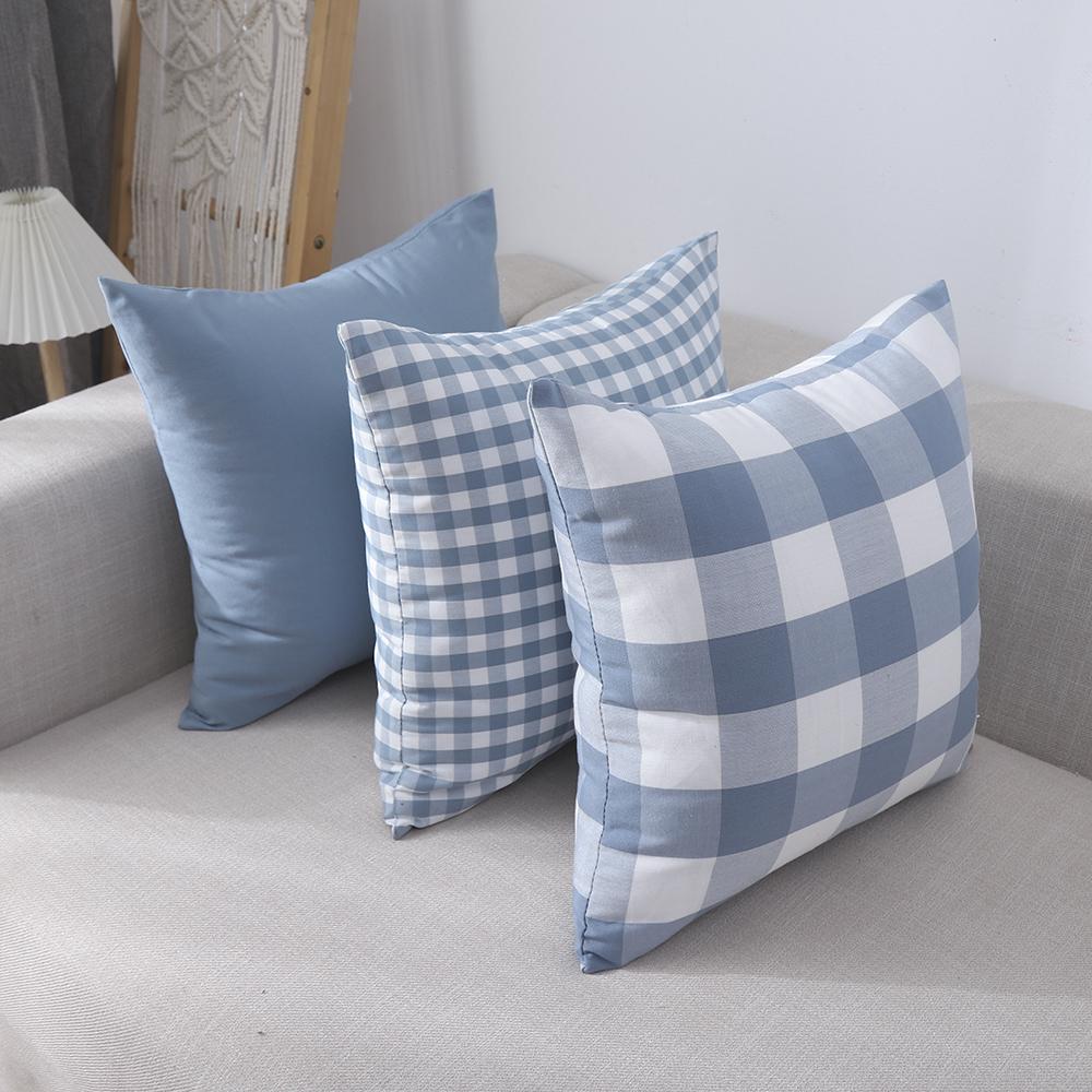 Blue Pillow Covers Plaid Home Decorative Sofa Cushion Cover 45x45cm 1PC