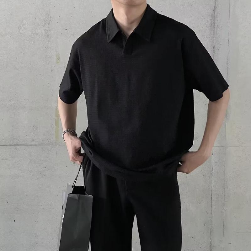 Summer Wear New Short Sleeve Polo Shirt Men's Loose Lapel T-Shirt Texture Korean Version Half Sleeve Drop Casual Top