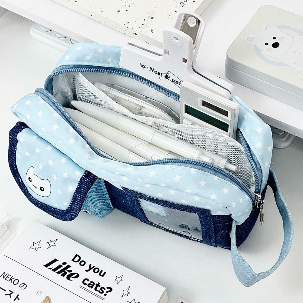 Large Capacity Pen Bag Cat Star Print Stationery Bag Durable Pencil Case  Gift