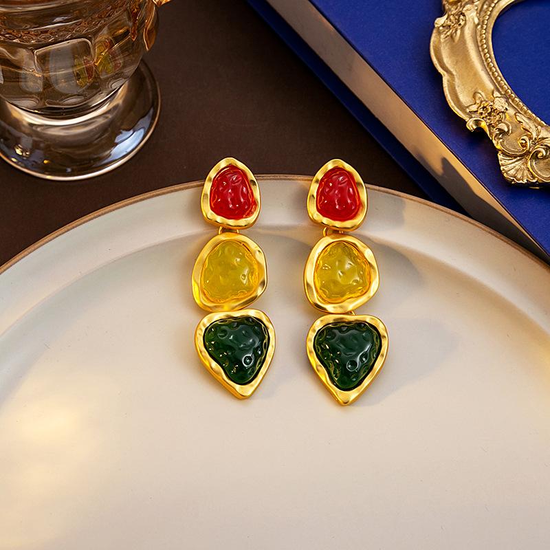 

Шикарные серьги в форме сердца в стиле ретро с красочными геометрическими треугольными каплями