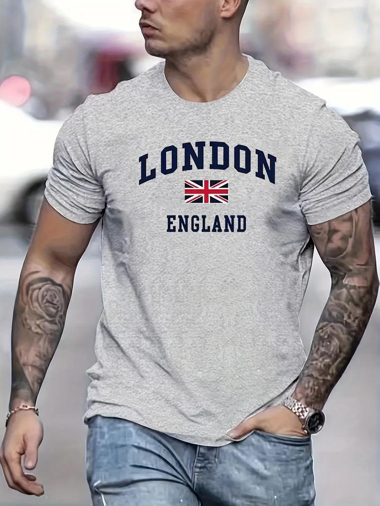 2025 Hot Sale of London and UK Printed Pure Cotton Short-sleeved Men's Casual Summer Round-neck T-shirt Tops