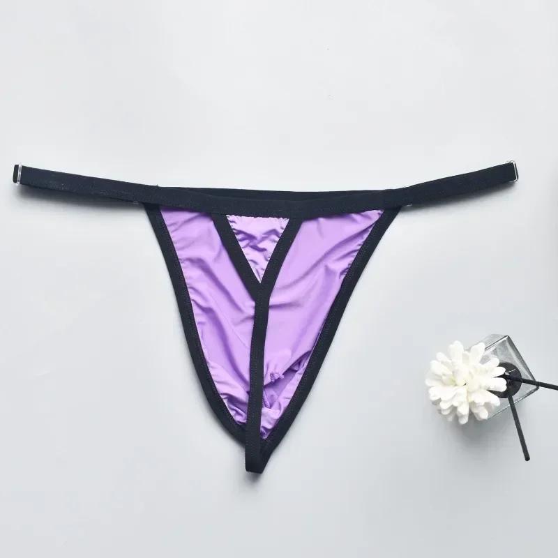 Ice Silk G-String Men Sexy Bulge Pouch Underwear Seamless Panties Soft Lingerie T-Back Thongs Underpants Low Rise Bikini Trunks