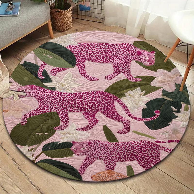 Roses and Tigers, Leopards Round Area Rug,Carpet Rug for Living Room Bedroom Sofa Playroom Decor,Non-slip Floor Mat