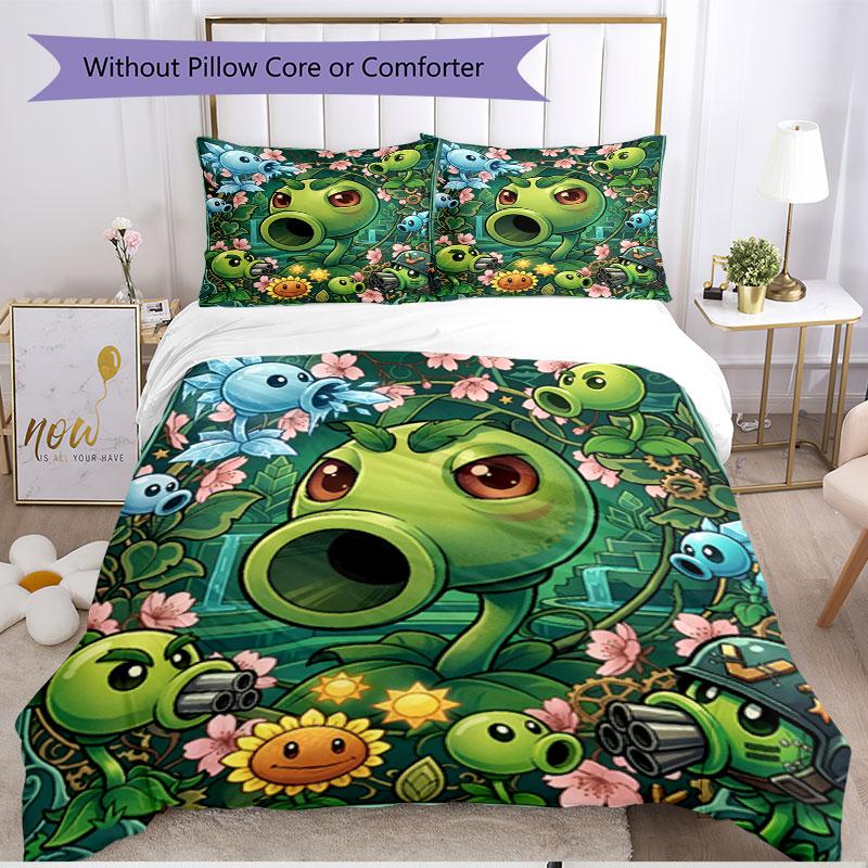 3pcs Duvet Cover Set (1*Duvet Cover + 2*Pillowcase, Without Core), Plants Vs. Zombies Print Soft All‑Season Bedding Set, Home Bedroom Decor Gift