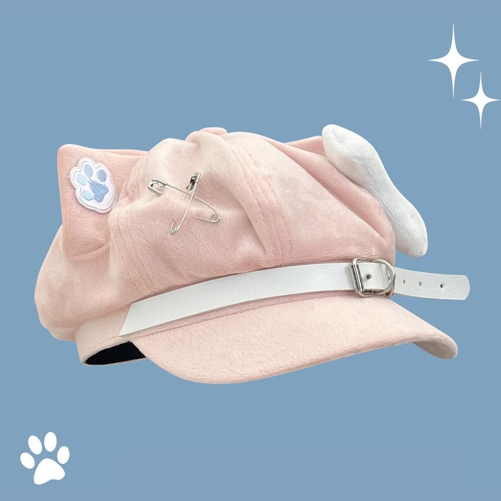 Y2k Cat Ear Beret Hat Soft Cute Anime Style For Casual Wear