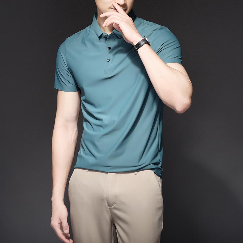 

2026 Men s Summer Ice Silk Polo Shirt: Cool, Breathable, Quick-Dry, Business Casual, Seamless, Solid Color, Short Sleeve. L for 110-125 lbs