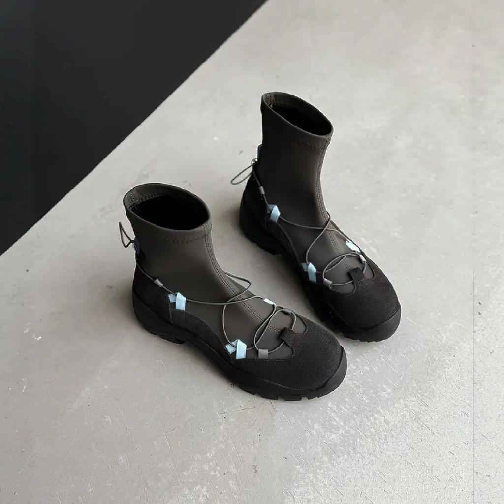 Functional Boots | Retro Thick-soled Cross-Strap Versatile Casual Ballet Sports British Elastic Skinny Boots Women