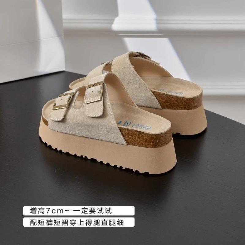 7Cm thick-soled heightening cool slippers women's outer wear leather summer small people show height small size women's shoes