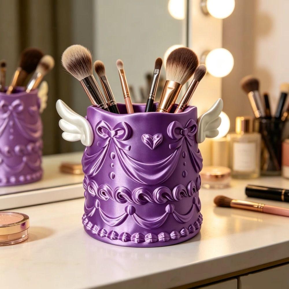 3D Printed Cosmetic Organizer Bucket Silk Texture Makeup Organizer Makeup Brush Holder Women Girls